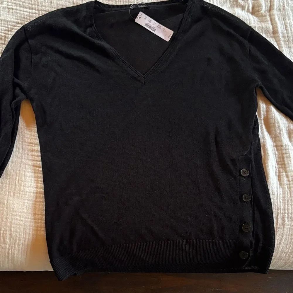 🆕 with tags J. Crew Black V-Neck Sweater with Side Button Detail